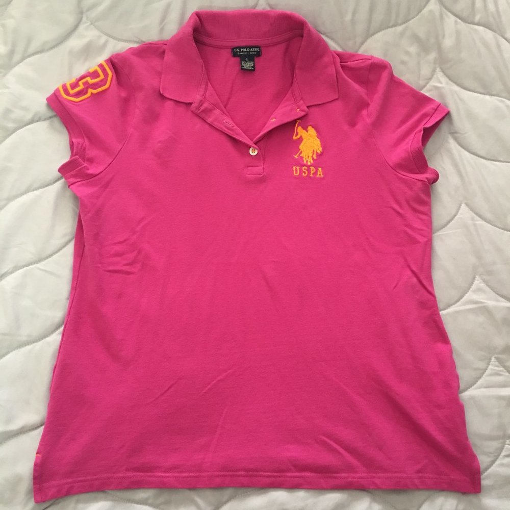 US Polo Neon Pink Short Sleeve with Orange Logo